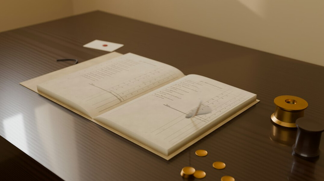 Open book on a desk with a pen and notes