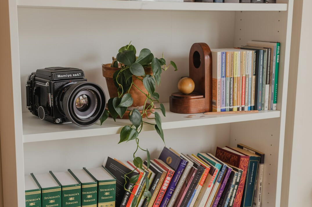 bookshelf with crime novels